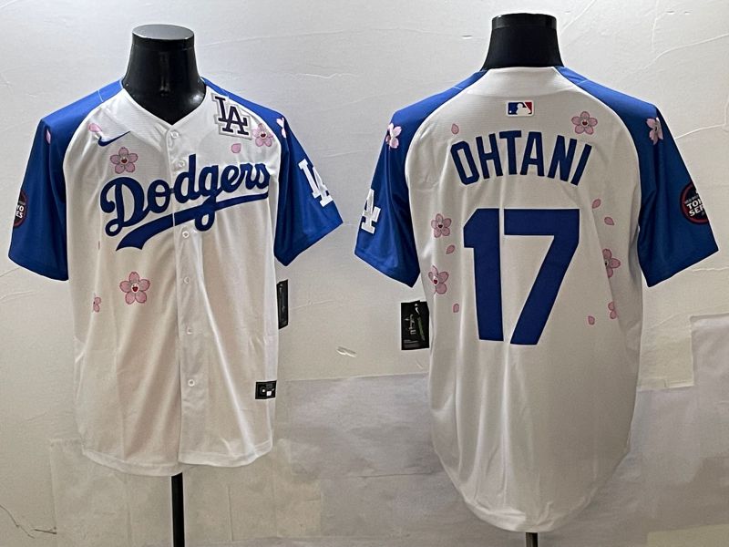 Men Los Angeles Dodgers 17 Ohtani White Blue Sakura Edition 2025 Nike MLB Jersey style 5